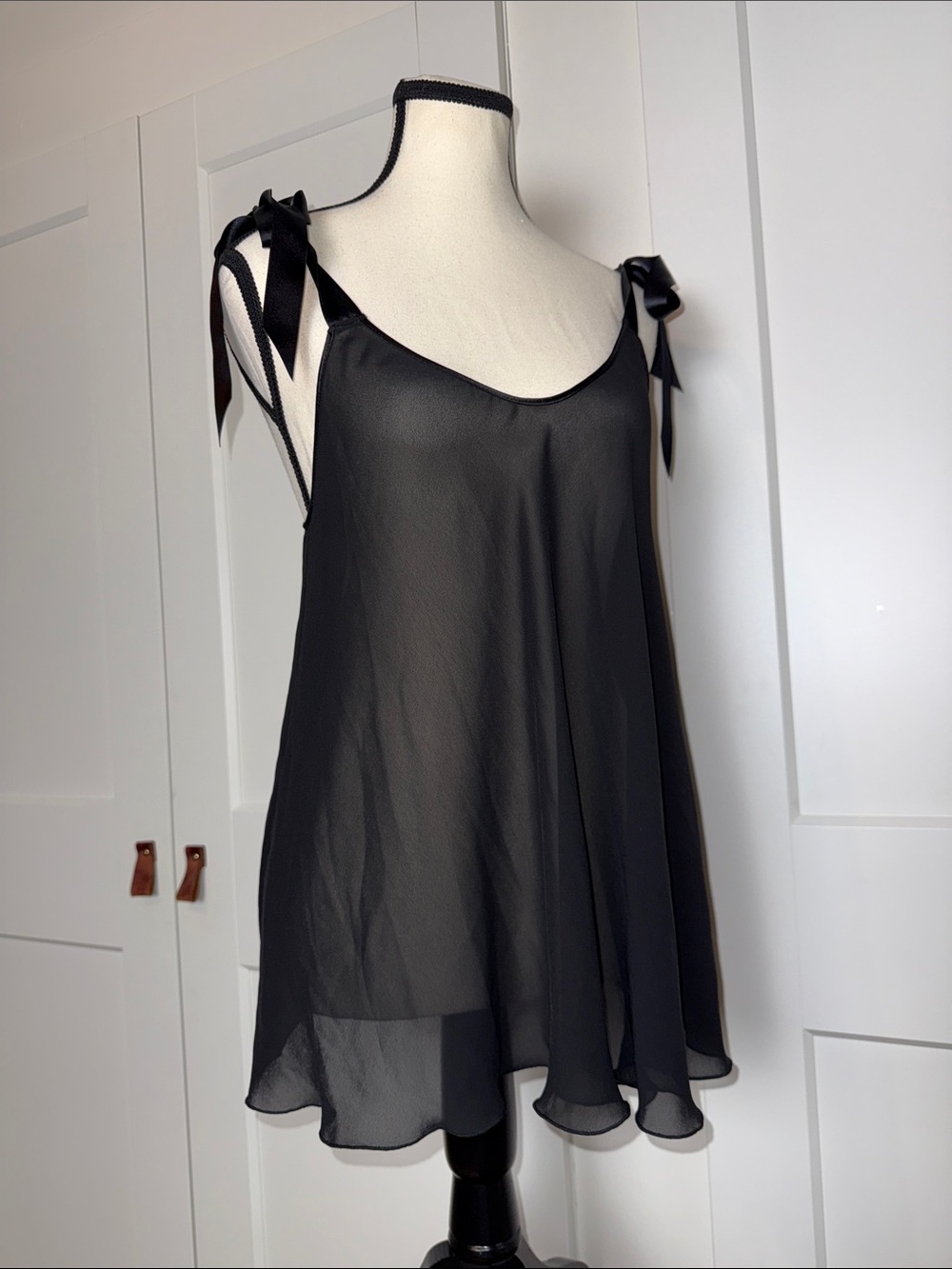 Victoria’s secret black sheer ribbon tie top sheer tank chemise baby doll top